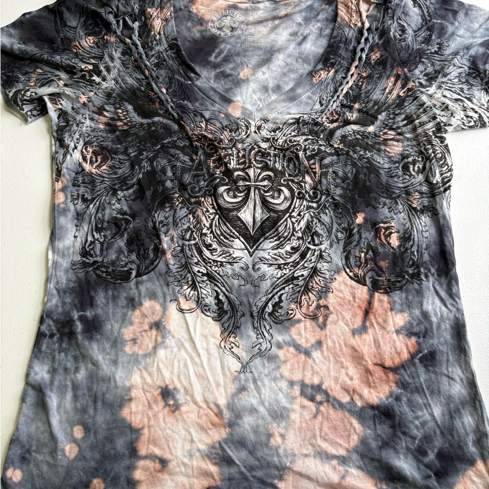 Affliction Black and Pink Graphic Tee